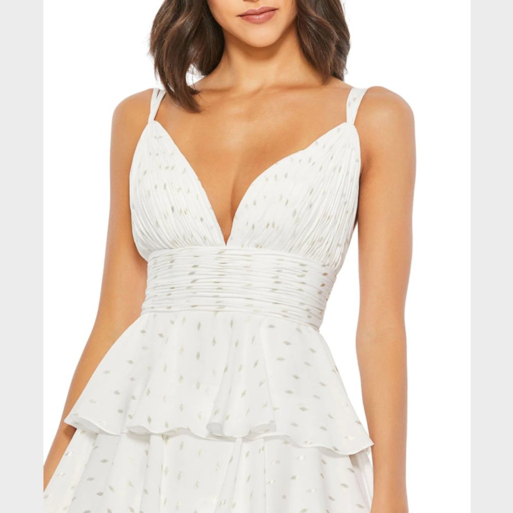 MAC DUGGAL RUFFLE TIERED PLUNGE A-LINE BALLGOWN - IVORY GOLD - Picture 3 of 3